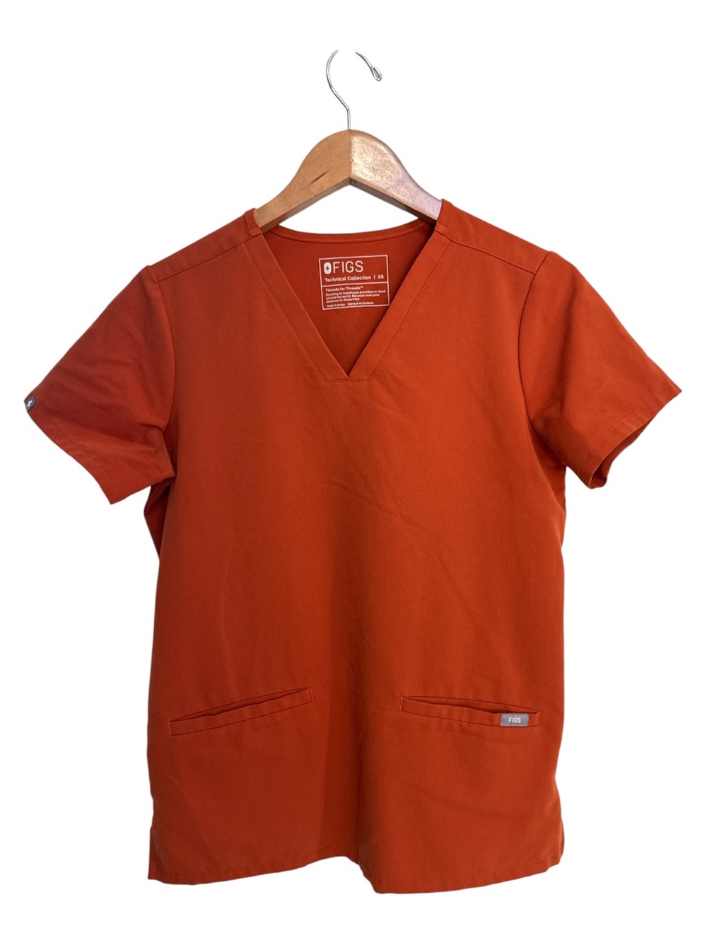 Figs Casma V-Neck Short Sleeve Scrub Top in Rust Orange
